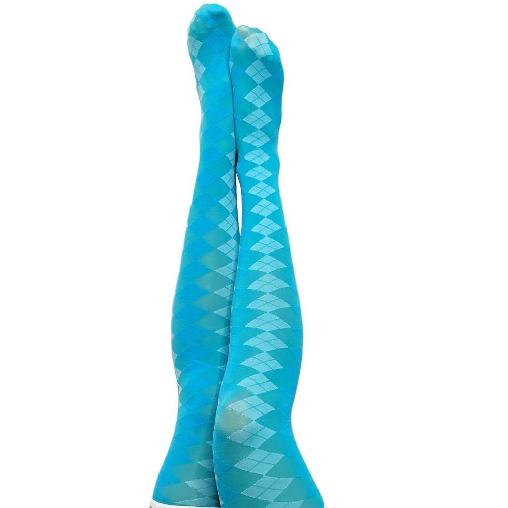 Kixies On Point Collection Par 4 Blue Argyle Thigh-High Stockings No Slip Grips